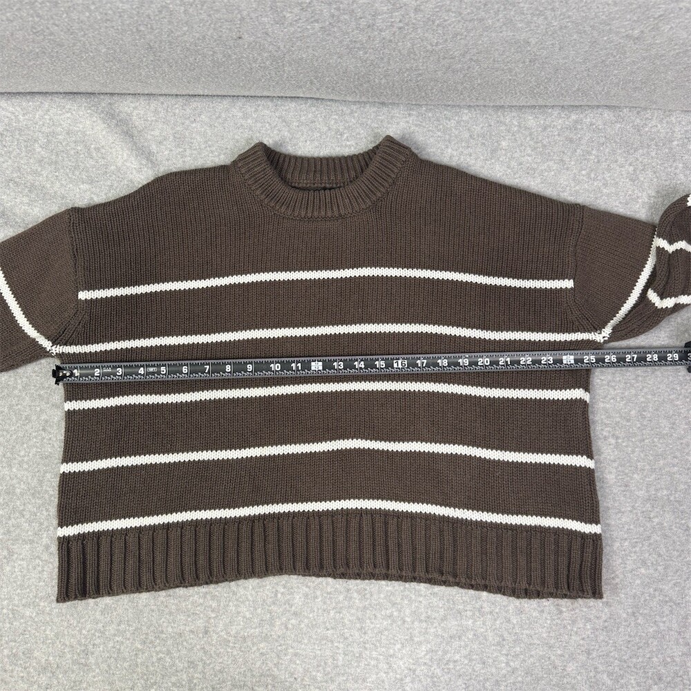 Quince Organic Cotton Striped Crew Sweater Womens Size S Brown Pullover - Picture 5 of 13
